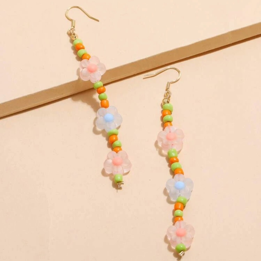 🌸 Awesome Colorful Glass Beaded Floral Flower Tassel Drop Earrings 🌸
